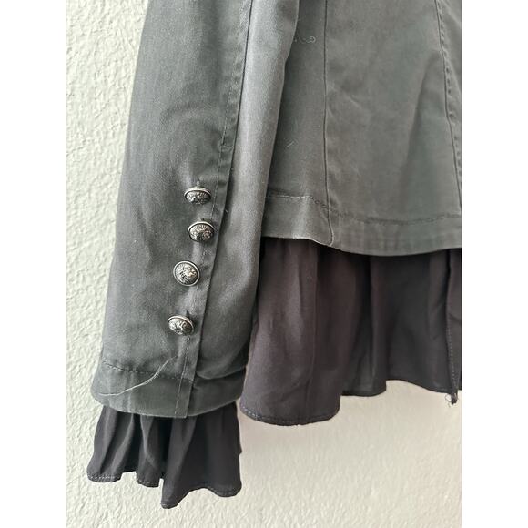 Free People Layered Ruffled Mixed-Media Boho/Chic Jacket XS Gray Utilitarian - Picture 13 of 16
